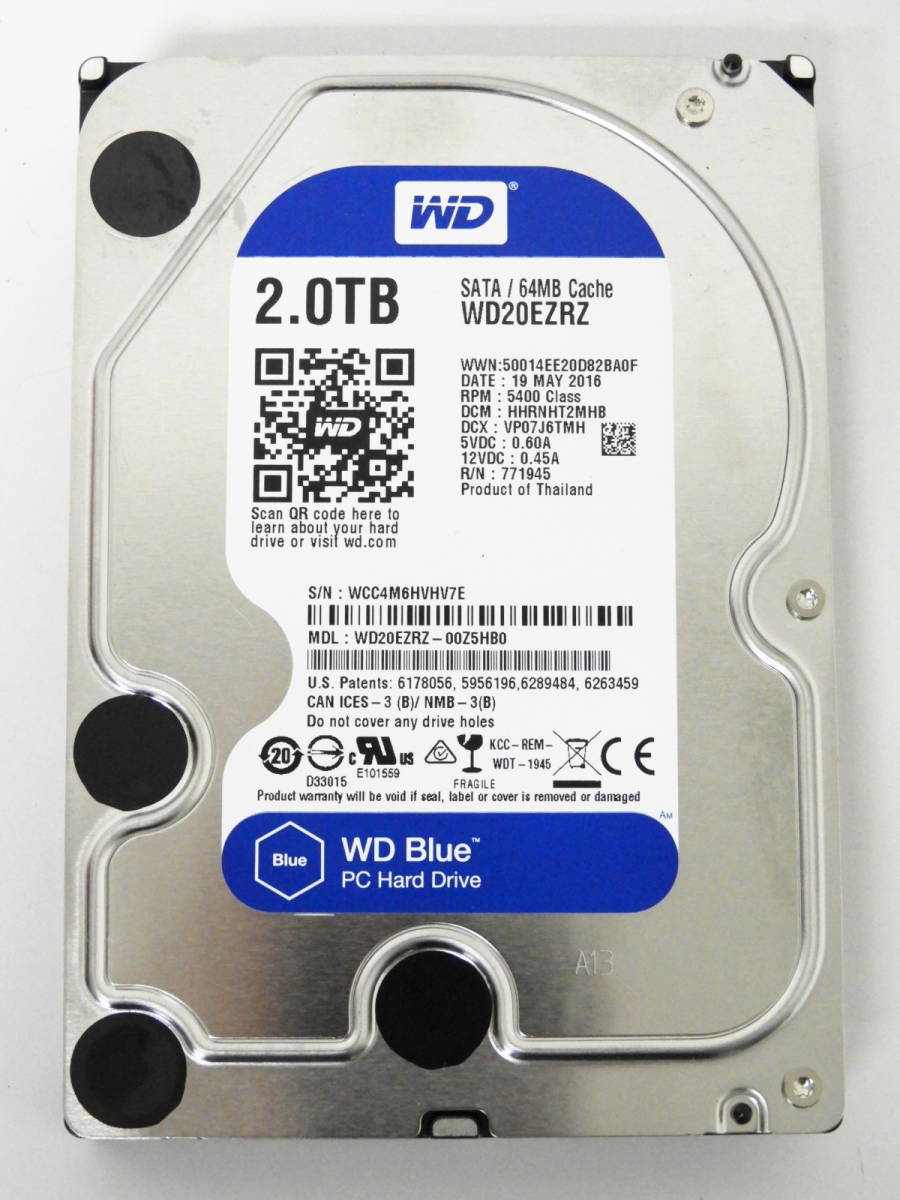 文京区からWestern Digital Blue WD20EZRZ 2TB 3.5インチ SATA 内蔵HDD 5400rpmを高価買取させて頂きました！