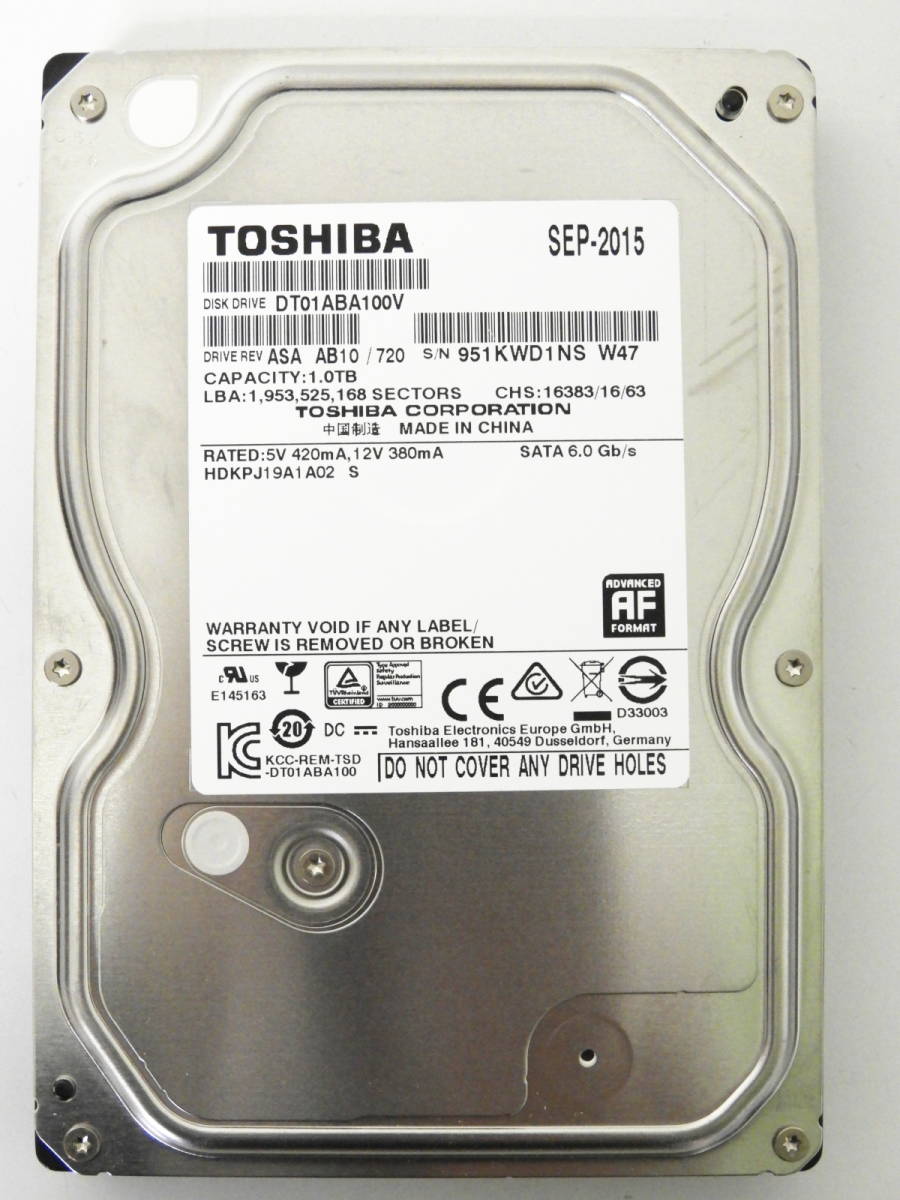 台東区からTOSHIBA 東芝 DT01ABA100V / 1TB HDD 3.5インチ SATA ビデオストリーミング向けモデルを高価買取させて頂きました！